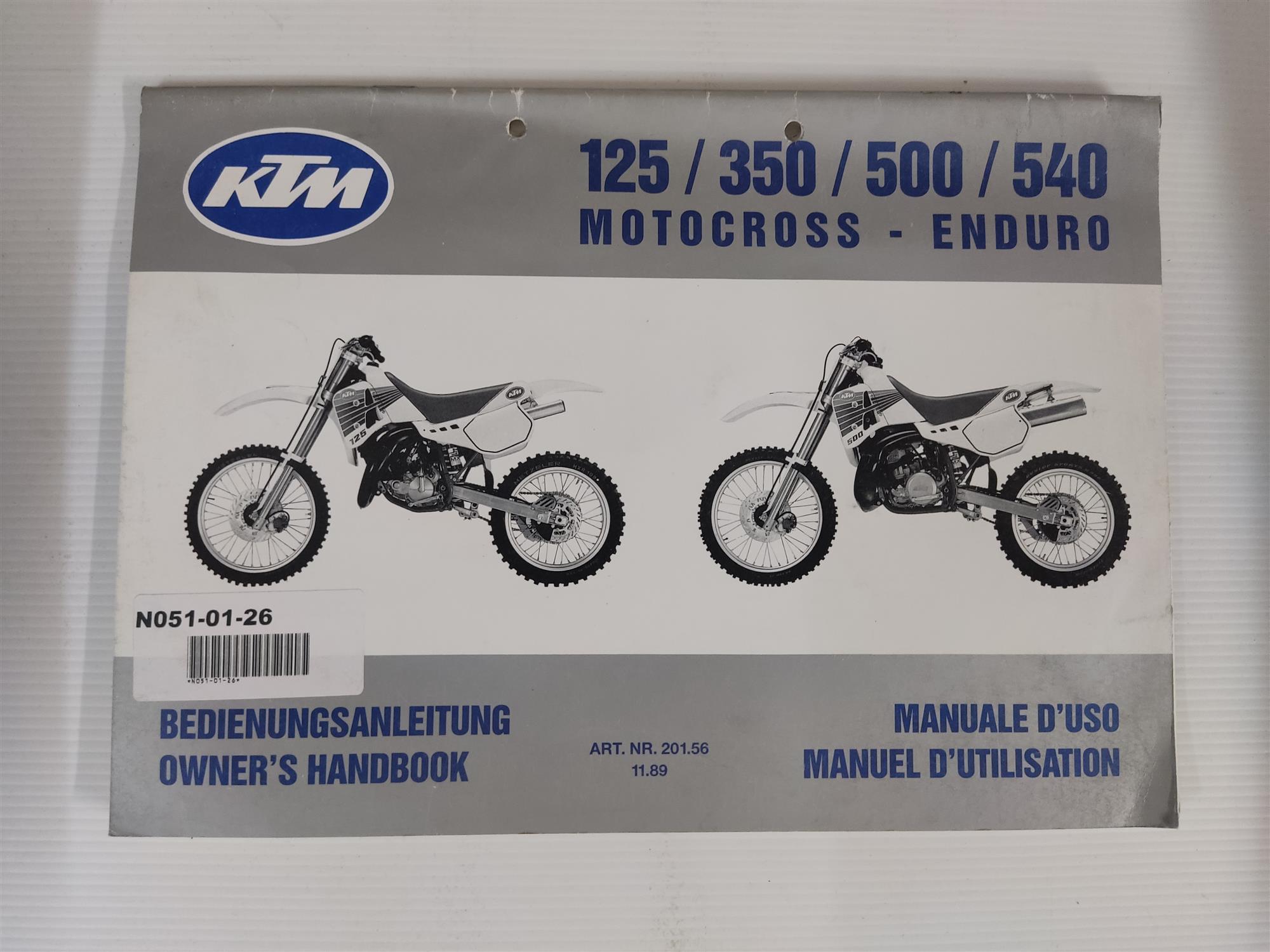KTM 125 350 500 540 Motocross Enduro Bedienungsanleitung Wartungshandbuch 201.5611.89